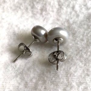 Large Silver Freshwater Pearl Earrings in Stainless Steel